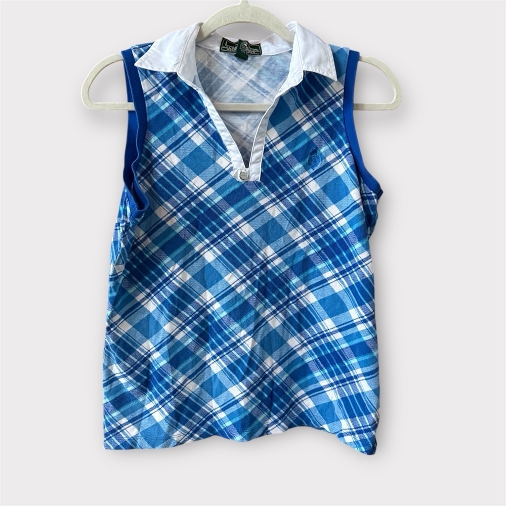 Ralph Lauren Blue and White active Plaid Polo collared tank golf pickleball